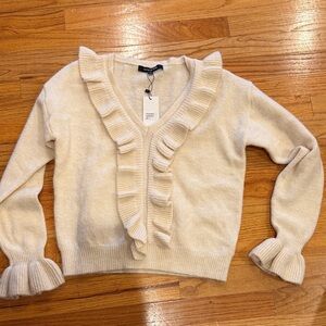 Charming Charlie Cream Ruffled V-Neck Sweater